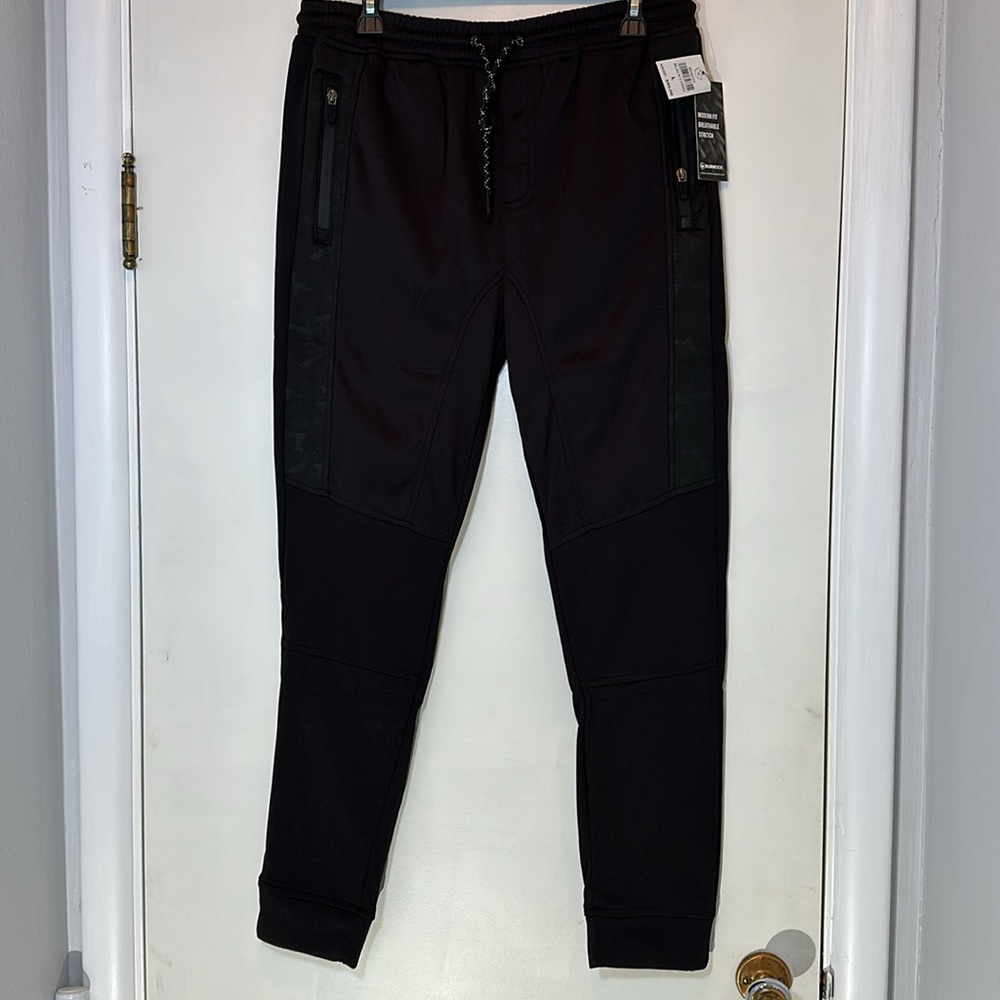 Burnside Tech Fleece Jogger Sweatpants Black with Camo accents LG NWT - Picture 6 of 12